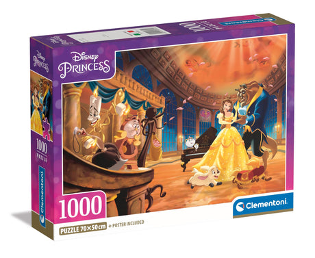Clementoni Jigsaw Puzzle Disney The Belle and The Beast 1000 Pieces - Poster Included, Puzzle for Adults 14-99 Years, Gift for Men/Women, Disney Princess, Made in Italy, 39854 Clementoni