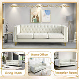 80.5-Inch Velvet 3 Seater Sofa Couch, Comfy Couches for Living Room, Modern Sofa with Tufted Back and Rivet Decoration, Upholstered Long Couch with Solid Golden Metal Tapered Legs, Beige KINFFICT