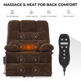 DYNOX 400 LBS Big & Tall Power Lift Recliner Chair for Elderly, Oversized Lay Flat Chair with Extended Footrest, Heat & Massage(9205L,Chenille,Brown) DYNOX