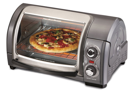 Hamilton Beach Easy Reach 4-Slice Countertop Toaster Oven With Roll-Top Door, 1200 Watts, Fits 9” Pizza, 3 Cooking Functions for Bake, Broil and Toast, Silver (31344DA) Hamilton Beach