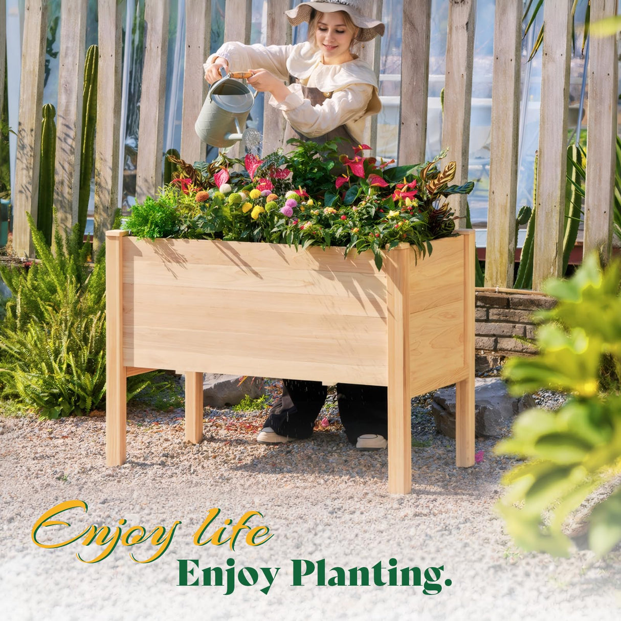 Amerlife 4x2 Ft Raised Garden Bed - Features Legs, Drainage Holes, 16 Inch Depth Ideal for Vegetables, Flowers, Herbs, Elevated Wood Planter Box for Balcony, Patio, and Backyard, Easy Assembly Amerlife