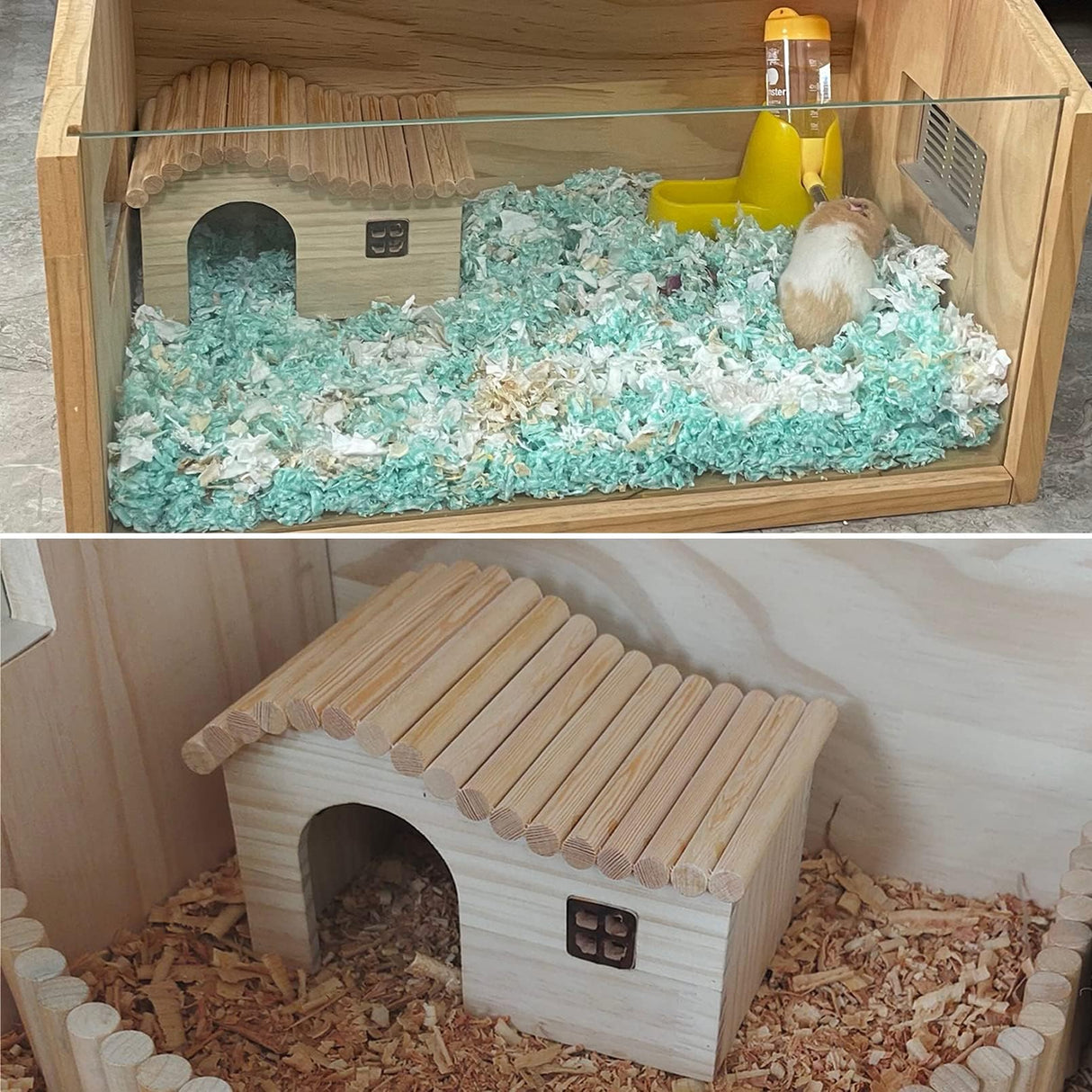 Wooden House With Windows for Small Animals - Climbing Play Hut for Hamster, Sugar Gliders, Gerbil, Rat Wood Hideout Hamiledyi