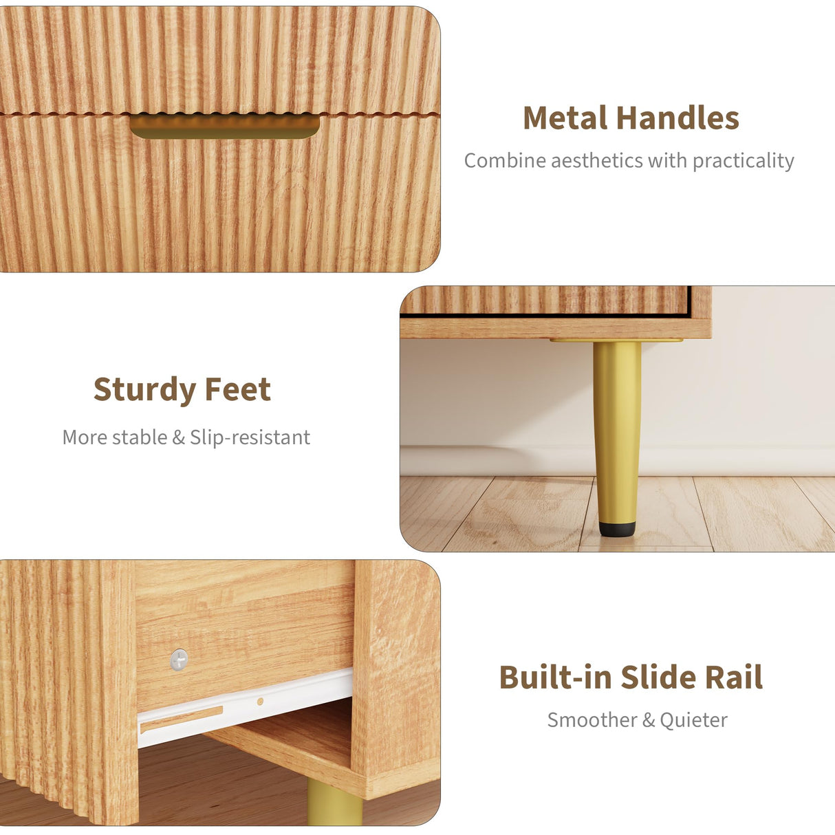 GarveeHome 6 Drawer Dresser, Modern Natural Fluted Dresser for Bedroom, Wooden Wide Chest of Drawers Storage Organizer with Metal Handles & Legs for Living Room, Entryway, Apartment GarveeHome