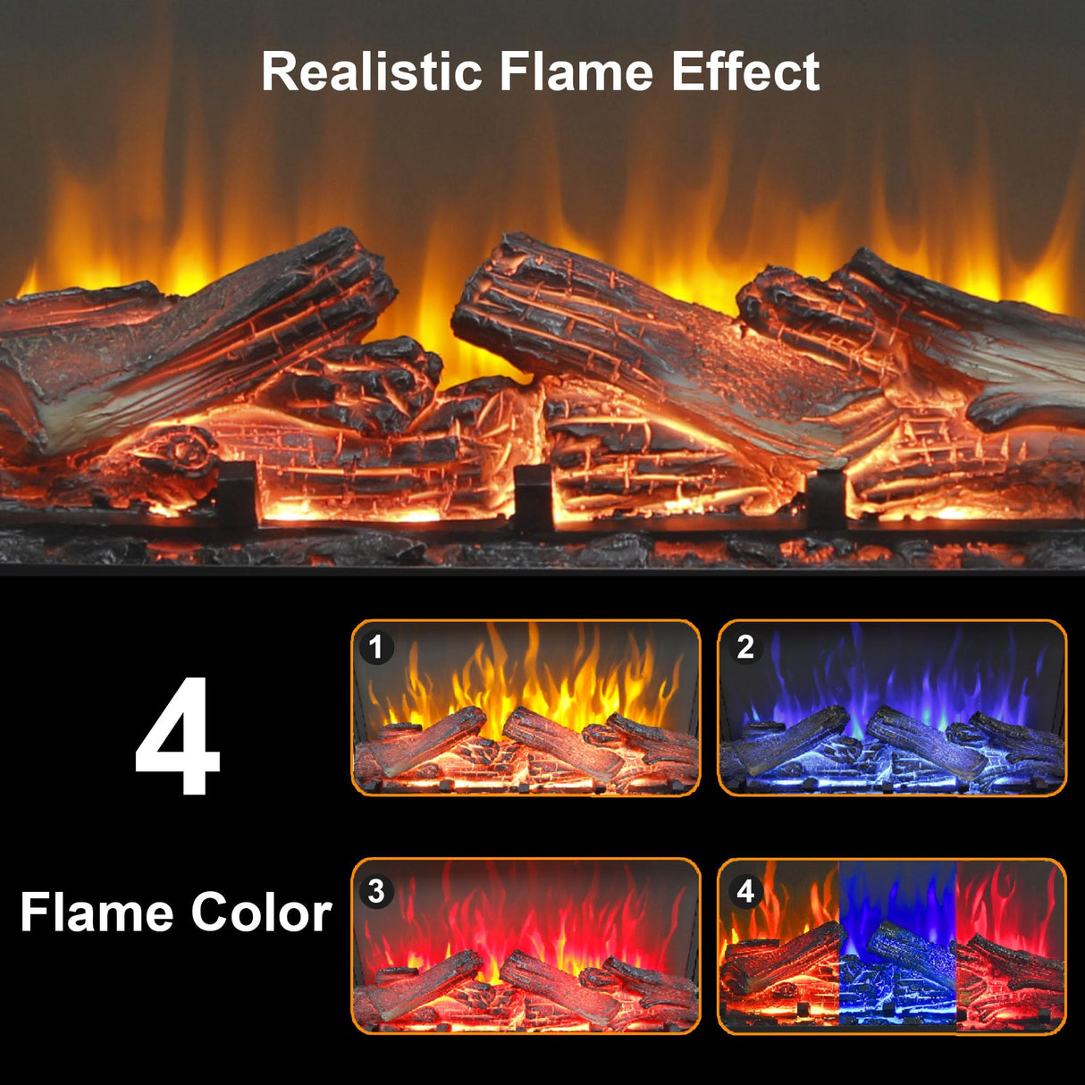 Innoflame 24" Electric Fireplace Heater, 3-Sided Glass & Wooden Top Design, Adjustable 4 Flame Colors, Remote, Timer, 1500W Infrared Heater w/Overheat Protection, Fireplace Heaters for Indoor use Innoflame