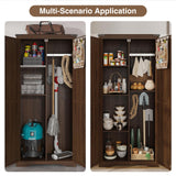 Befrases 72" H Farmhouse Storage Cabinet with Adjustable Shelves, Large Pantry Organize with 2 Barn Doors, Tall Freestanding Cabinet for Kitchen, Bathroom/Garage/Basement/Living/Utility Room, Brown Befrases