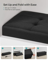 SONGMICS Storage Ottoman Bench, Foldable Foot Rest with Legs, 15 x 43 x 15.7 Inches, End of Bed Bench, Storage Chest, Load up to 660 lb, for Living Room, Bedroom, Entryway, Ink Black ULSF018B01 SONGMICS