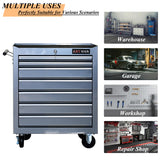 lunhung 7-Drawer Metal Rolling Tool Chest with Wheels,Tool Storage Cabinet with Locking System,Multifunctional Tool Cart with Wheels for Garage, Warehouse, Workshop, Repair Shop (Silver) lunhung