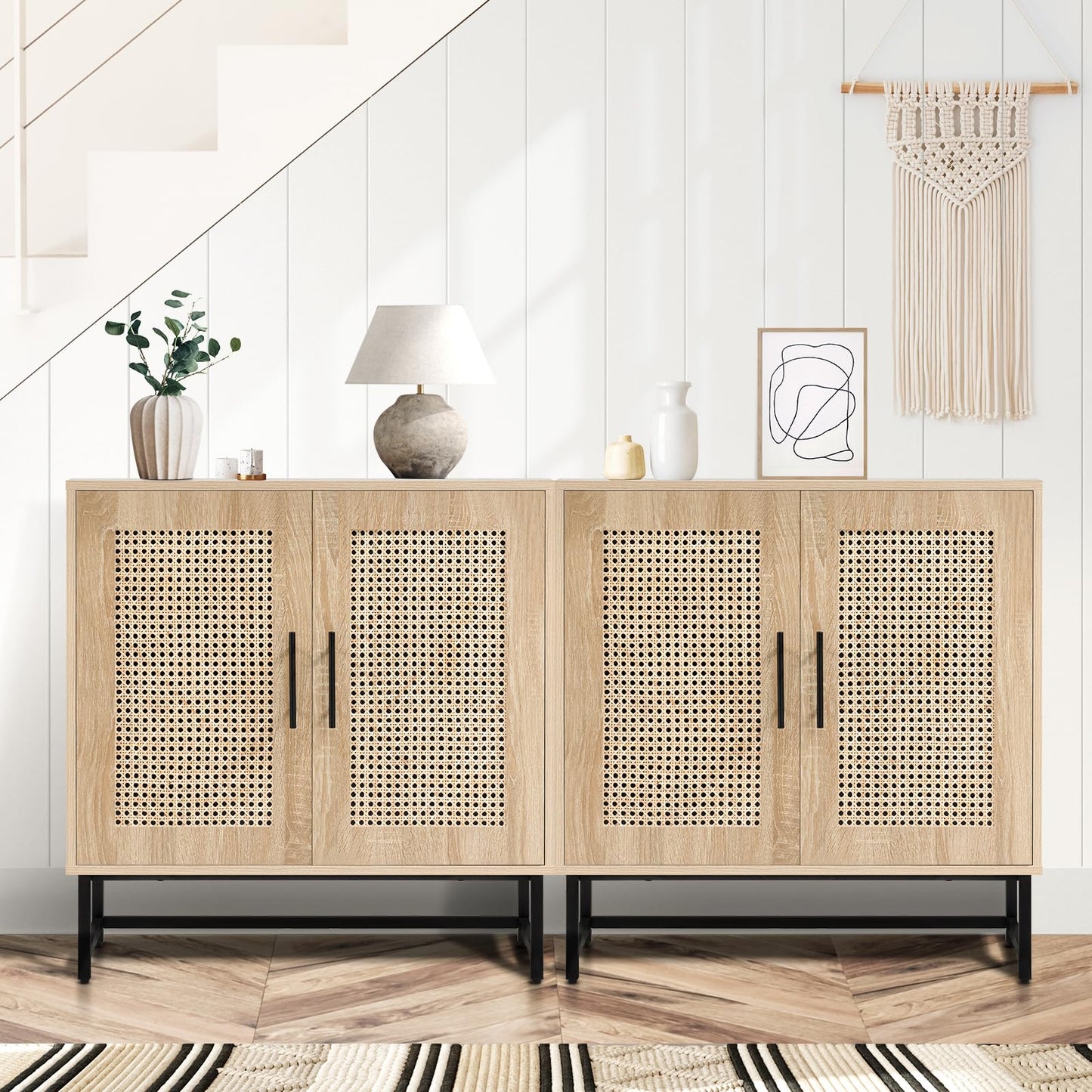 Vrullu Natural Rattan Storage Cabinet, Free Standing Buffet Cabinet, Morden Sideboard and Buffet Storage, Wood Accent Cabinet for Living Room, Hallway, Entryway, Bedroom - WoodArtSupply