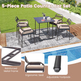 Tangkula 5-Piece Patio Rattan Bar Set, Counter Height Square Table with 4 Wicker Counter Stools, All-Weather Tabletop, Cushioned Outside Dining Set for Poolside, Backyard (Brown) Tangkula
