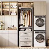 IRONCK Freestanding Closet System with 3 Wood Drawers, Modern Armoire Wardrobe with Adjustable Shelves & Hanging Rod, Walk-in Closet Systems Organizer, Rustic Maple IRONCK