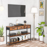 Furologee Long 47" Console Sofa Table with 3 Drawers, Entryway Table with 3-Tier Storage Shelves, Industrial Display Shelf for Entry Way, Hallway, Couch, Living Room, Kitchen, Foyer, Rustic Brown Furologee