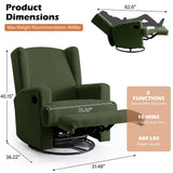 UIXE Swivel Glider Recliner Chair for Adults, Boucle High Back Accent Chair Nursery Rocker for Living Room, Upholstered Manual Reclining Sofa Seating with Deep Seat - Green UIXE