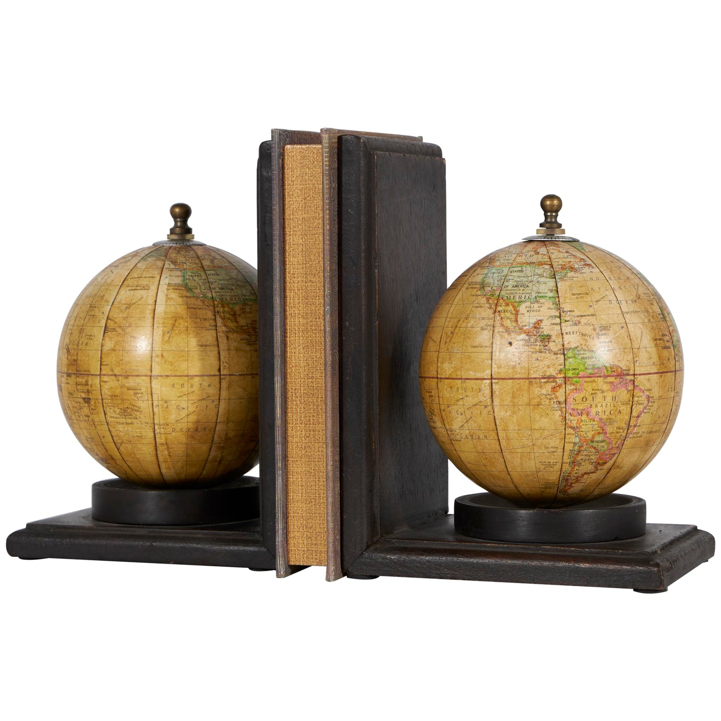 Deco 79 Rustic Mango Wood Bookends Metal Globe Book End 8" H, 6" W-38119, 8" and 8" H, Textured Multicolor Finish