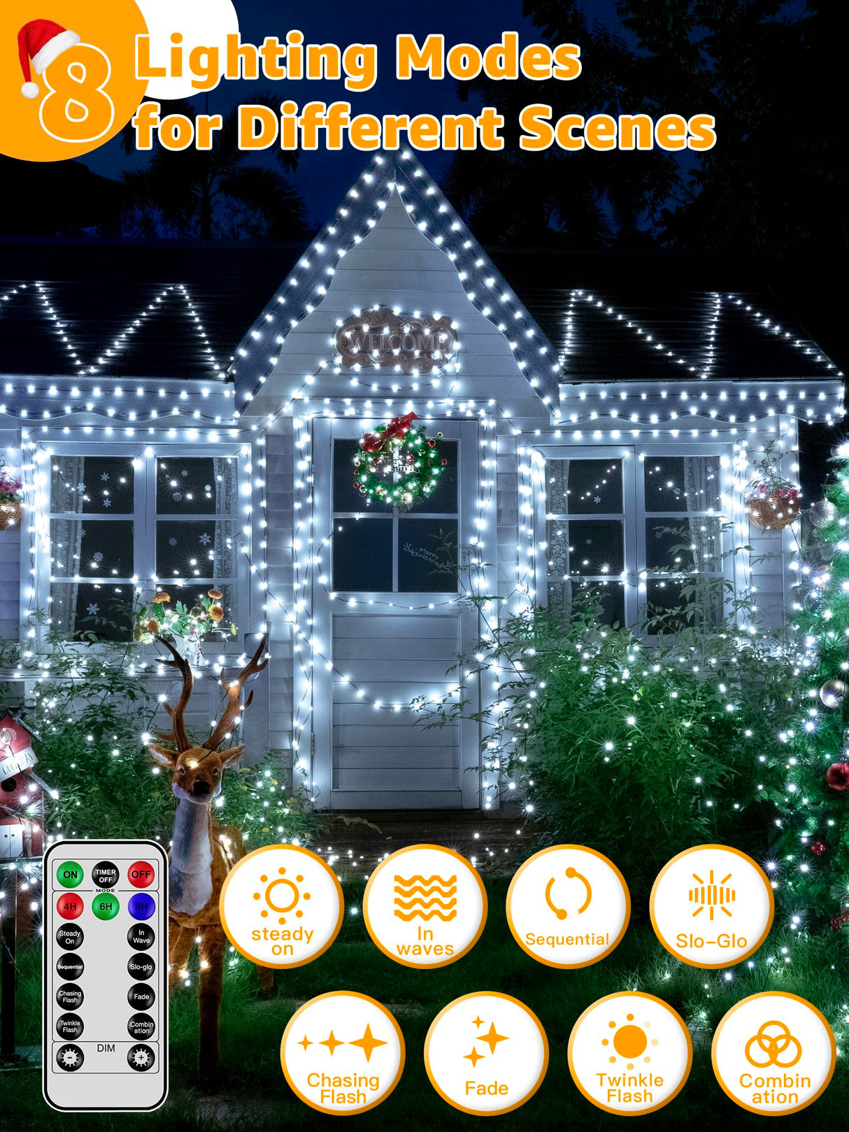 BrightChristmas Christmas Lights 1200 LED 394 FT, Waterproof Outdoor String Lights with Remote and Timer, Christmas Tree Lights with 8 Modes Dimmable, Fairy Lights for Holiday Decor (Cool White) BrightChristmas