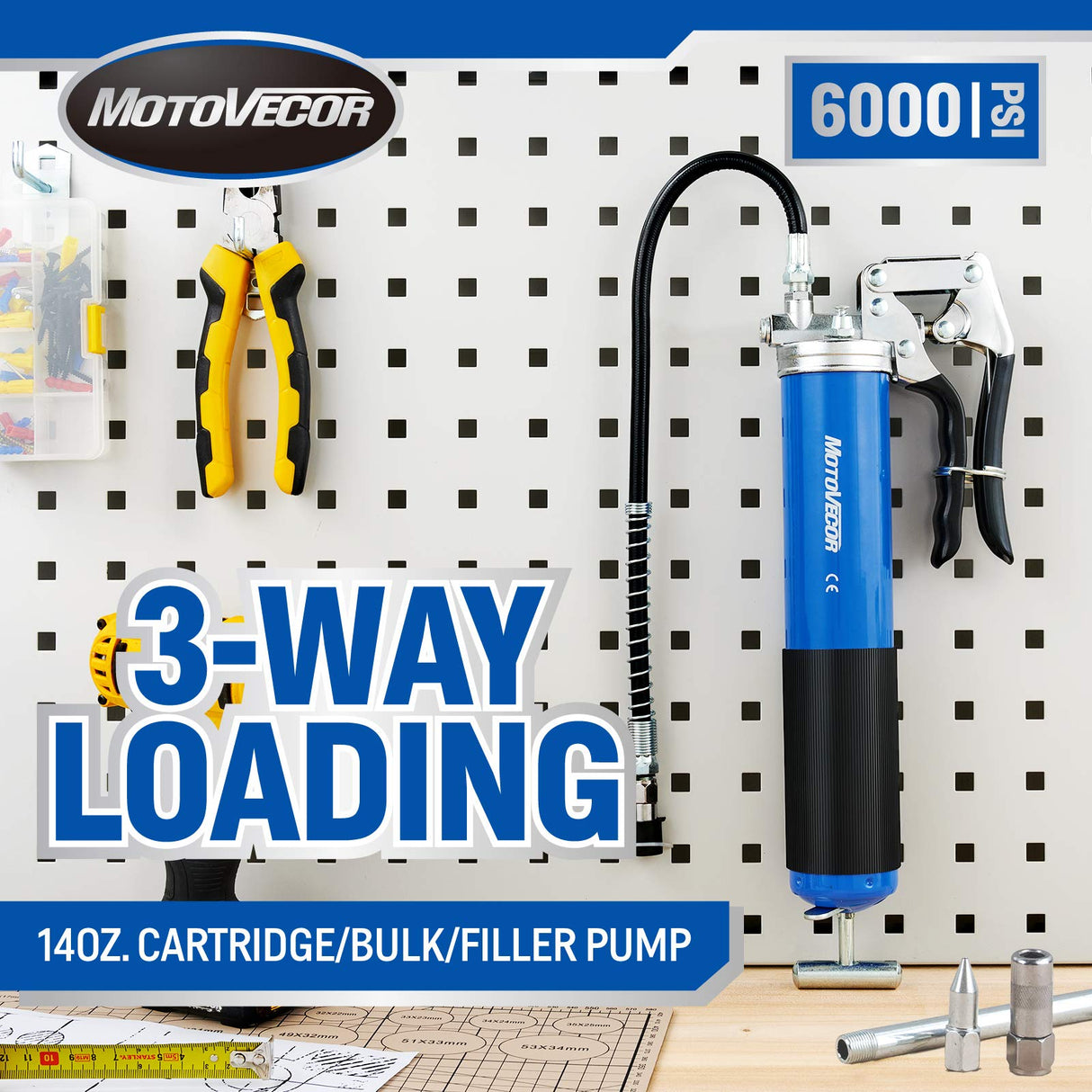 High Performance Heavy Duty Pistol Grip Grease Gun - Extra-Long 27 inch Heavy Duty Reinforced Flex Hose STEINBRÜCKE