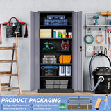 Yizosh Metal Garage Storage Cabinet with Lock, 72" Locking Tool Cabinet with 2 Doors and 5 Shelves, Tall Steel Cabinet for Garage, Heavy Duty File Cabinet for Office, School (Gray Black) Yizosh