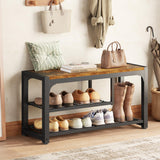 HOMEFORT Shoe Bench,3 Tiers Shoe Rack Bench,31.5" Shoe Storage Bench for Entryway, Retro Industrial Entry Bench with Mesh Shelves and Boot Storage,for Front Door Entrance, Rustic Brown HOMEFORT