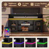 WLIVE TV Stand up to 65 Inch TV, 59" Entertainment Center with LED Lights, Farmhouse TV Media Console with Storage Cabinets, Adjustable Shelves for Living Room and Bedroom, Black WLIVE