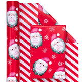 WRAPAHOLIC Reversible Christmas Wrapping Paper - Mini Roll - 17 Inch x 33 Feet - Red Santa Claus and Stripes Design for Christmas, Holiday, Party Celebration WRAPAHOLIC