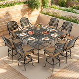 VIVIJASON 9-Piece High Patio Dining Set, Free-Rust Cast Aluminum Patio Bar Table and Chairs Set with 8 Swivel Bar Stools & 64" Bar Height Dining Table, Umbrella Hole for Backyard, Lawn, Garden VIVIJASON