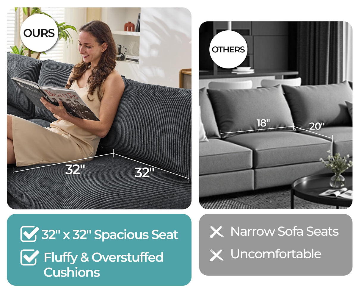 Jocisland Oversized Modular Sectional Sofa with 32" Deep Seat, 6-Piece Convertible U/L/S Modular Sofa for Spacious Living Rooms, Tool-Free Assembly, Corduroy Upholstery, Gray Sectional Couch Jocisland