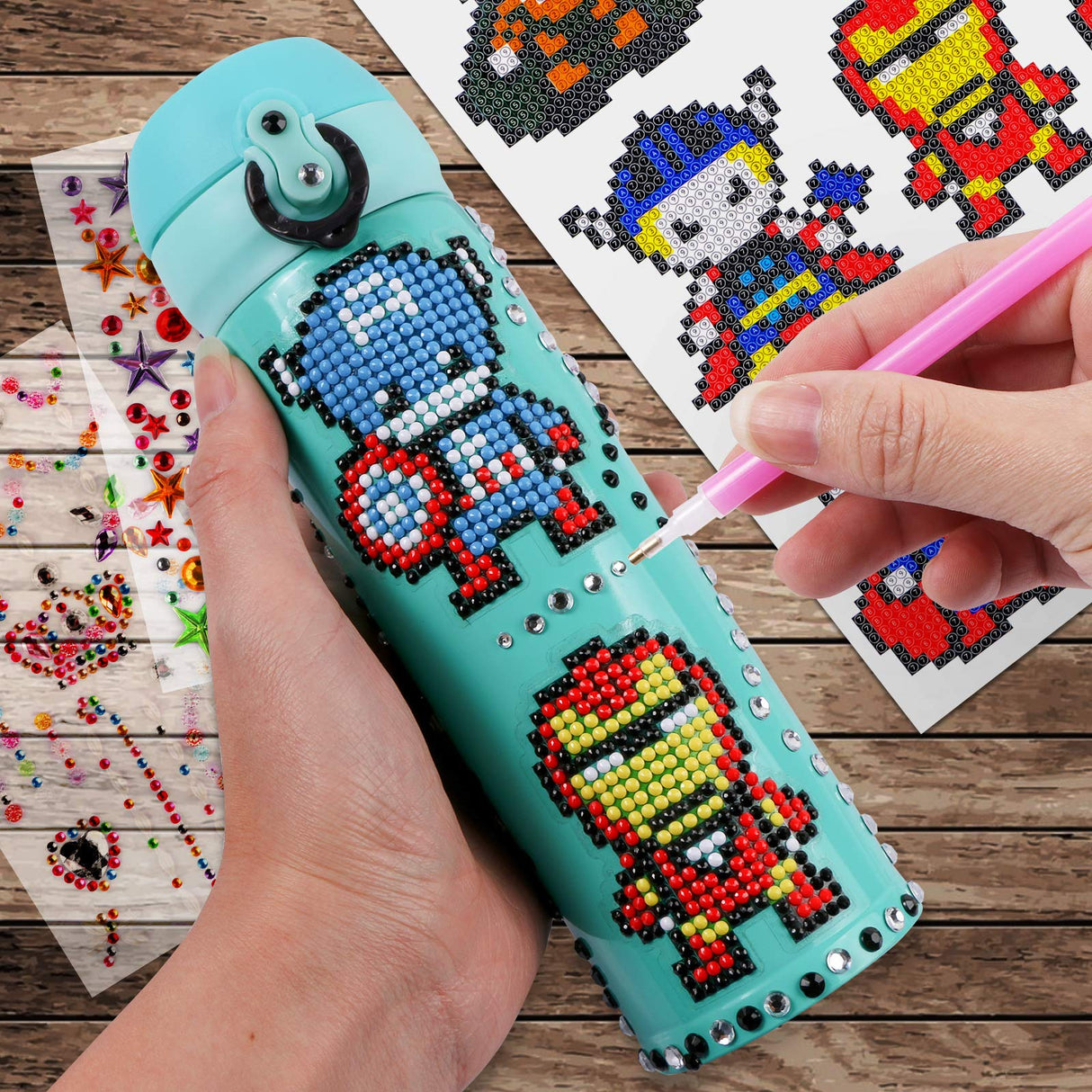 MEIEST Decorate Your Own Water Bottle with Hero 5D Diamond Art Painting Stickers Kits & Glitter Gems MEIEST