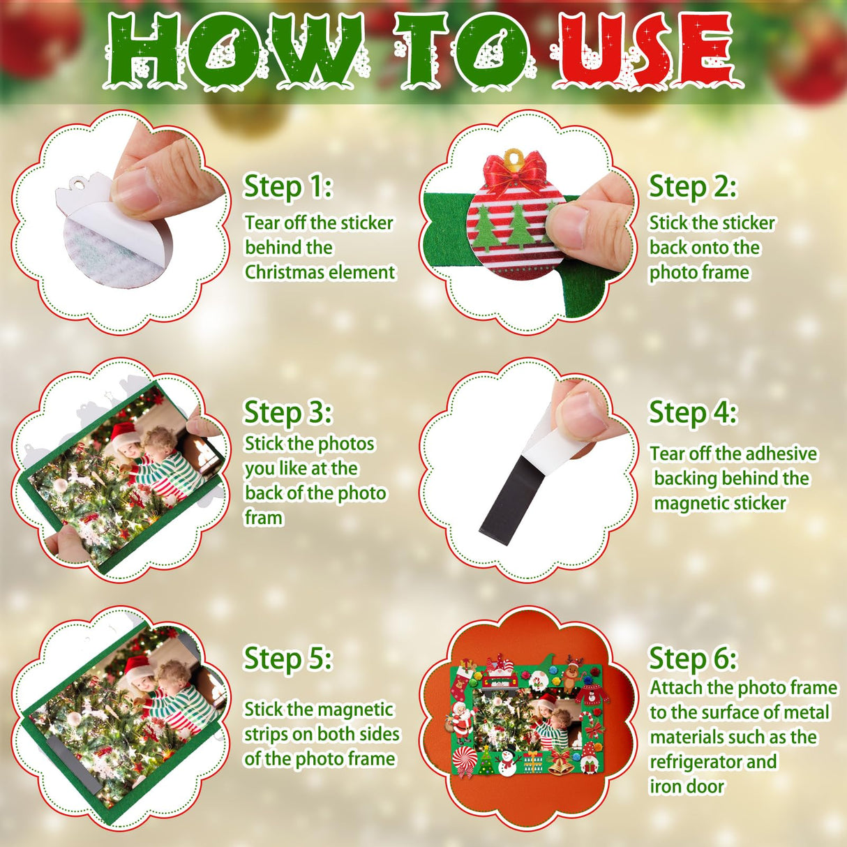 Remagr 496 Pcs Christmas DIY Picture Frames Craft Kit 32 Set Felt Photo Frames with 200 Christmas Sticker to Decorate with 100 Foam Leaves, 100 Ball, 64 Magnet for Xmas Winter Party Favor Home Decor Remagr