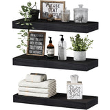 QEEIG Floating Shelves for Wall Bathroom Shelf Bedroom Kitchen Living Room Hanging Book Shelves Small Farmhouse Decor 16 inch Set of 3, Black (015-B3) QEEIG