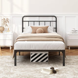 Kujielan 12 inches Twin Size Bed Frame with Minimalist headboard,Metal Platform Base with Strong Metal Slats,Mattress Foundation for Under Bed Storage,Easy Assembly,Black Kujielan