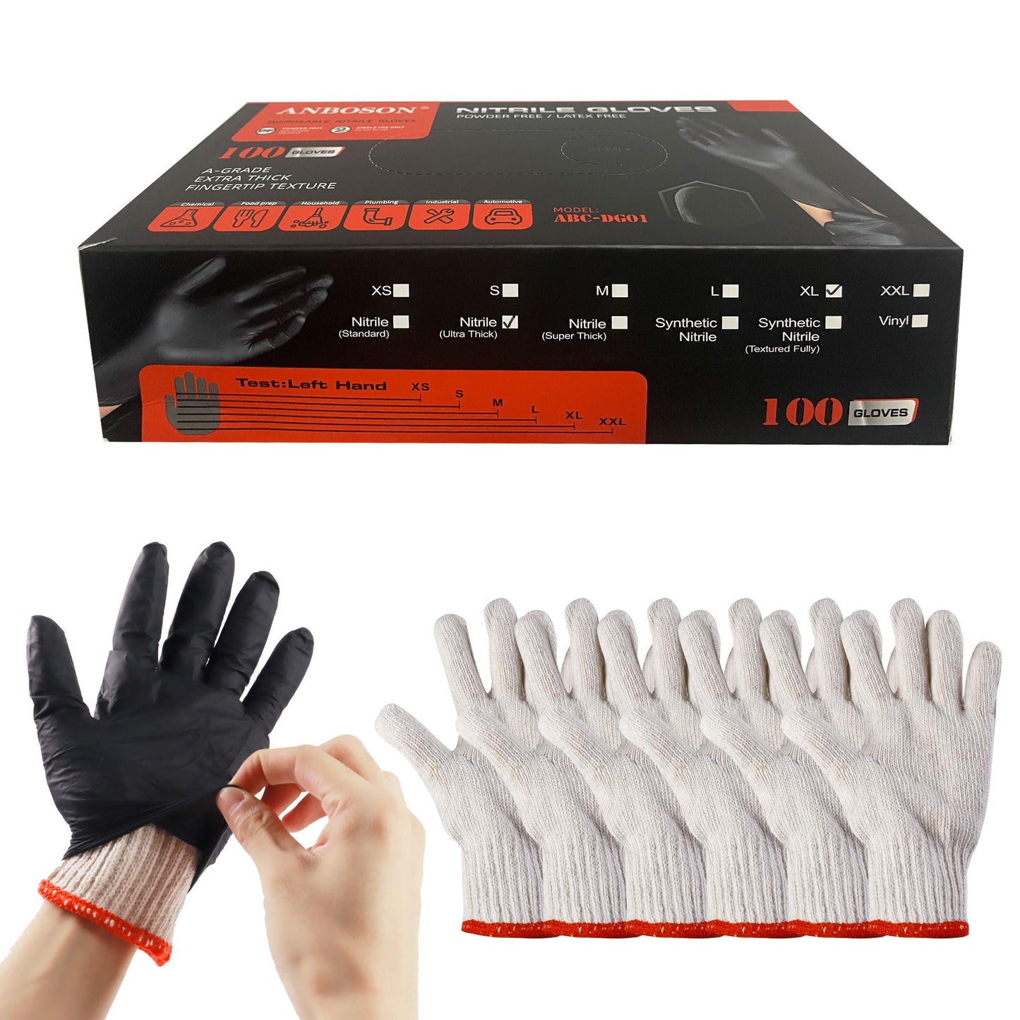 ZFYOUNG 100 Pcs Disposable BBQ Gloves with 3 Pairs Cotton Liners Grilling Gloves,BBQ Cooking Gloves,Washable Cotton Liners Powder Latex Free Nitrile Gloves.