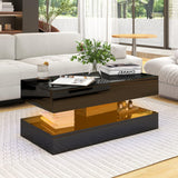 Verano Garden Modern High Gloss LED Coffee Table with Storage, 2-Tier Center Table with Open Display Shelf & 2 Sliding Drawers, Rectangle Coffee Tables for Living Room, Bedroom Verano Garden