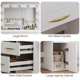 ALEXNUTRE Makeup Vanity Desk with Lights, Large Vanity Desk with Mirror and Lights in 3 Models, Vanity with Power Outlet, Vanity Desk with 5 Drawers, 2 Cabinets, Shelves, White Vanity for Bedroom ALEXNUTRE