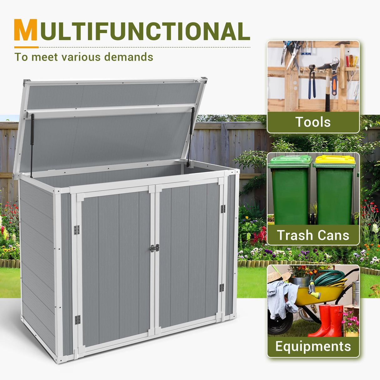 Outdoor Storage Shed for Backyard Garden Horizontal Portable Utility Deck Box and Cabinet for Tools, Equipment, Garbage(4.5' x 2.5') UDPATIO
