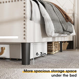 Vabches Off White Full Size Bed Frame with LED Lights and Charging Station Vabches