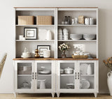 WAMPAT 72'' Tall Kitchen Pantry Cabinet with Storage, Farmhouse Glass Doors Pantry Storage with Bar Hutch and 5 Tier Shelve for Kitchen & Living Room & Bedroom, White WAMPAT