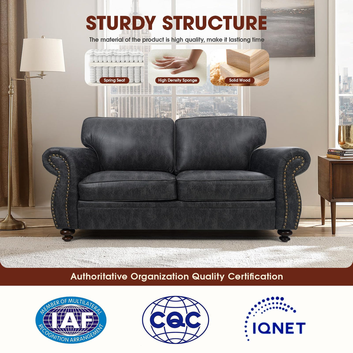 Couchus Mid-Century Vintage Sofa Couches with Rivet Design,loveseat Sofa,Removable Sofa Cover Upholstered Cushions and Solid Wood Frame (Grey, Loveseat) Couchus