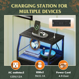 WLIVE Night Stand with Charger Station, Tall 4 Drawer Dresser for Bedroom, Black Nightstand with LED Light, Bed Side Table for Living Room with Shelf, Fabric Storage Bins, Metal Frame, Wood Furniture WLIVE