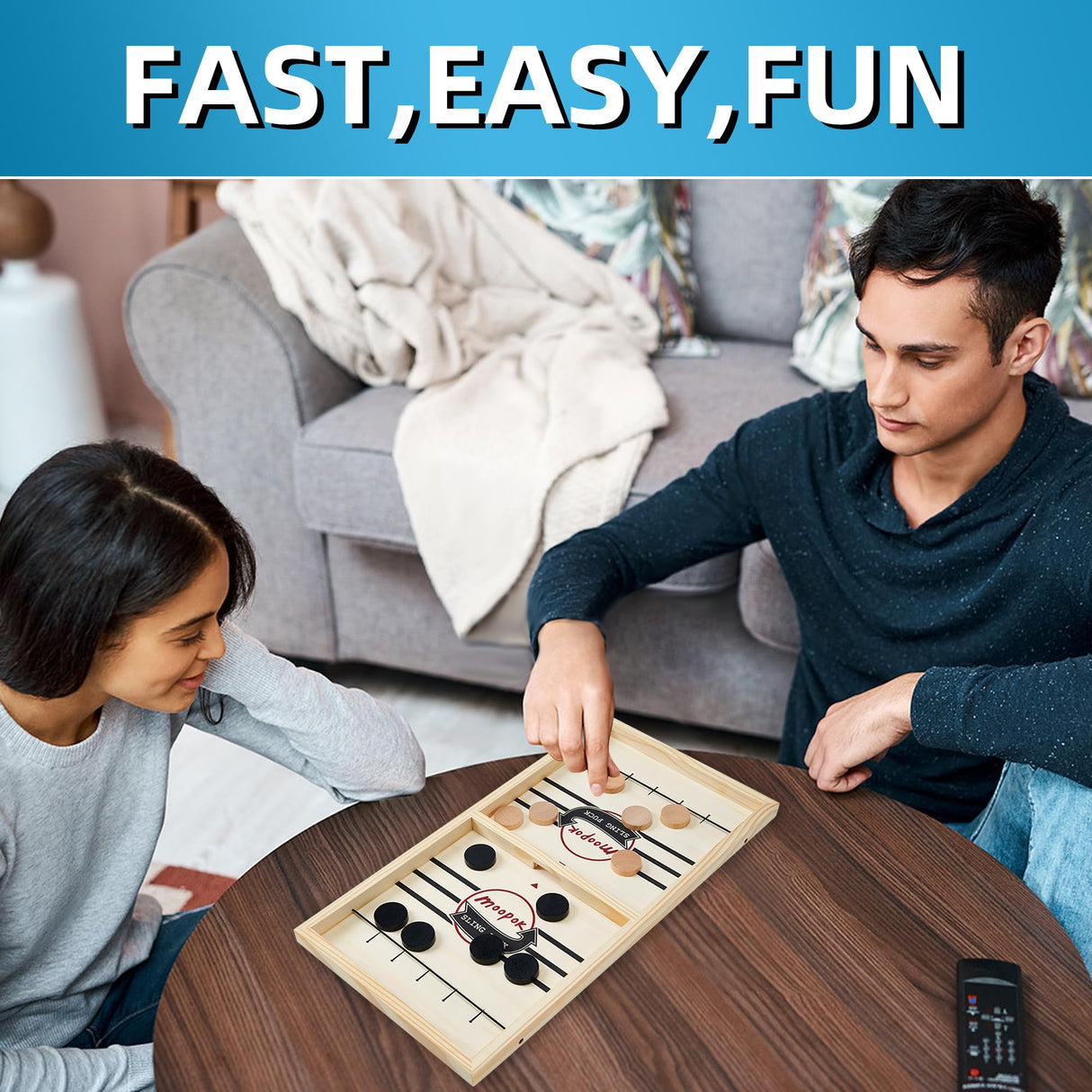 moopok Fast Sling Puck Game,Wooden Hockey Game.Desktop Battle 2in1 Super table Winner game,Adults and Kids Family Friend Funny Slingshot Game toys.Foosball Winner Board Game(Large) moopok