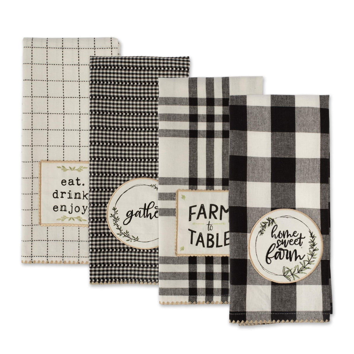 DII Home Sweet Farmhouse Kitchen Collection, Dishtowel Set, 18x28, Black, 4 Count DII