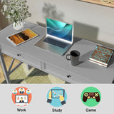 Lewahom Computer Desk with 2 Drawers, Elegant Home Office Writing Study Desk with Storage, Modern Simple Vanity Desk Console Table for Living Room, Grey Lewahom
