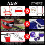 Ninja Warrior Obstacle Course for Kids Backyard with A Pair of Knee Pads, 60’ Ninja Slackline and Slackline Protective Tube with Unique Obstacles Climbing Net, Ninja Wheel, Monkey Bars, Gym Rings F7F9