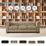 N NOORDENIYA Chesterfield Leather Sofa, 89" Mid Century Modern Couch with Low Back, Roll Arm Nailhead Trim Classic 3 Seater Couch for Living Room, Office, Apartment, PU Khaki N NOORDENIYA