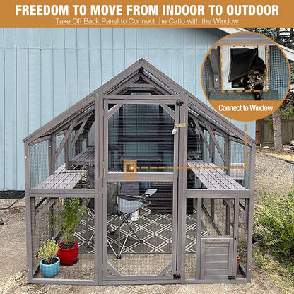 Outdoor Catio Cat House 110" Super Large Cat Enclosures Surper Large for 15-20 Cats,Waterproof Cover - WoodArtSupply