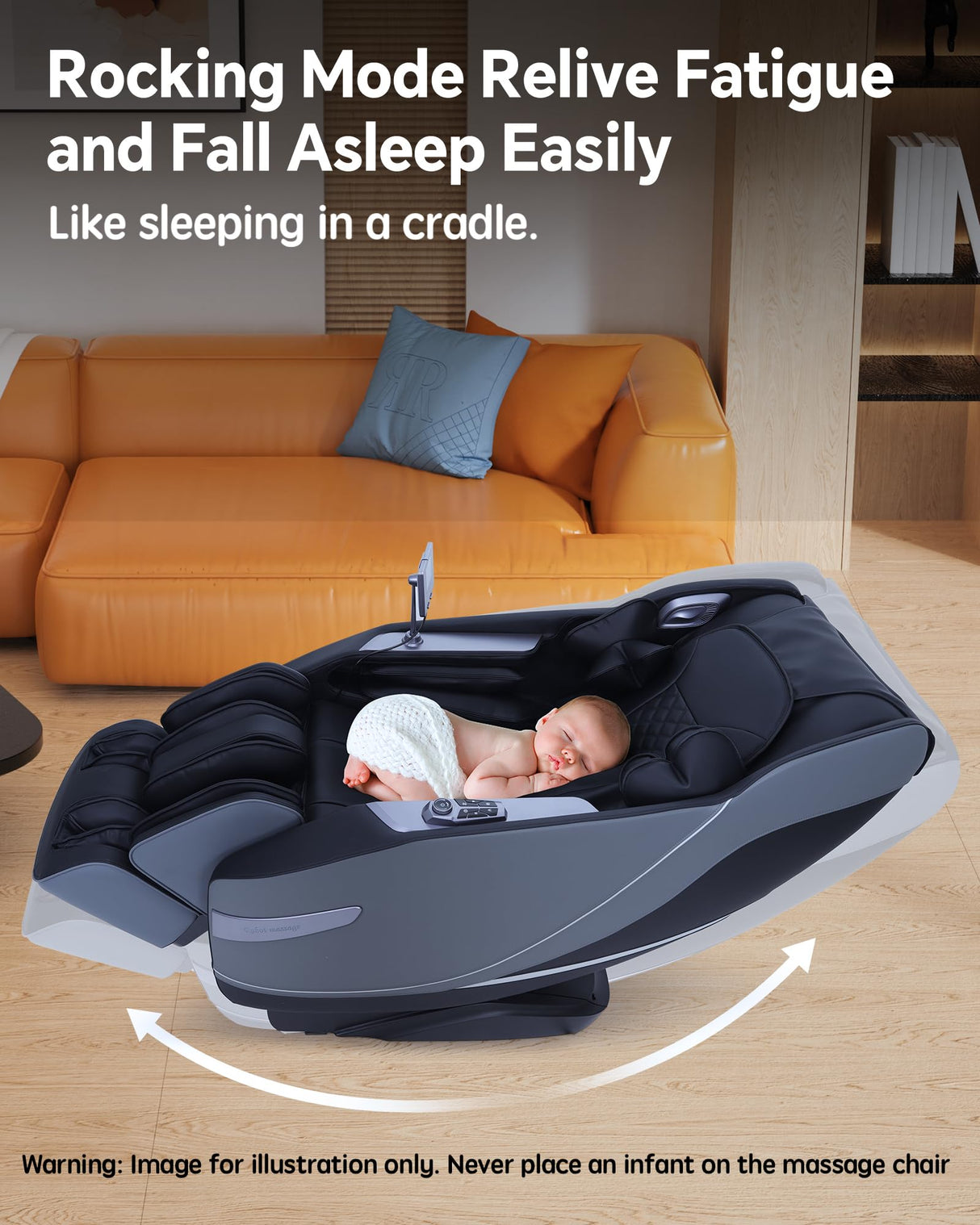 Stylish Massage Chair Full Body Zero Gravity Massage Chair Rocking Sleep Mode 3D SL Yoga Stretch Massage with Heat 12+ Modes Upgraded Calf +11cm Wireless Phone Charge Screen Touch Large Size Black UIIU