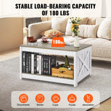 VEVOR 31.5" Farmhouse Coffee Table, Square Coffee Table with Open Storage Compartment, Wooden Rustic Cocktail Table for Living Room, Bedroom, Apartment, Studio, Grey & White VEVOR