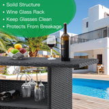 ECOTOUGE Outdoor Patio Wicker Bar Counter Table, Rattan Storage Furniture with Steel Shelves & Hanging Wine Glasses, 54.7"x18.1"x36.8" (L x W x H) Ideal for Garden, Backyard and Pool Side, Black ECOTOUGE