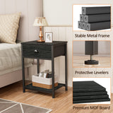 Furologee Nightstand with Fabric Drawer & Storage Shelf, Small Bedside Table Organizer for Small Space, 2 Tiers Industrial End Table, Side Table for Living Room, Bedroom, Black Oak Furologee