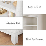 SLEKVERSA 71" Farmhouse Bookcase w/Adjustable Shelves & 31.5" Width, 5 Tier Tall Bookshelf with Wooden Legs, Rustic Vintage Book Shelf for Living Room Office Library (White) SLEKVERSA