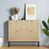 NVETHM Shoe Cabinet, Shoe Storage Cabinet with 4 Flax Flip Drawers and Mental Legs,Shoe Rack Free Standing Shoe Organizer for Entryway, Living Room (Natural) NVETHM