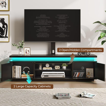 Rolanstar TV Stand with Mount & Power Outlet, 51" TV Stand Mount for 32/45/55/60/65 Inches TVs, Modern Entertainment Center with Storage Cabinet & LED Light, TV Table for Living Room, Bedroom, Black